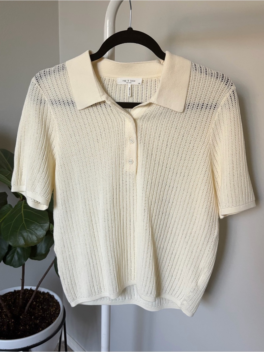 rag & bone Vivi Open Stitch Cream Polo Shirt